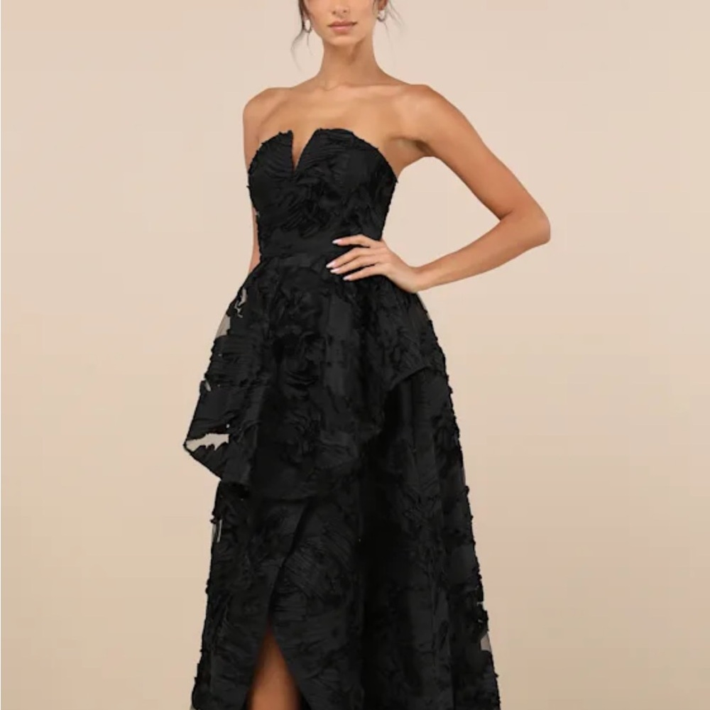 Lulus Majestic Glam Black Strapless Textured High-Low Maxi Dress